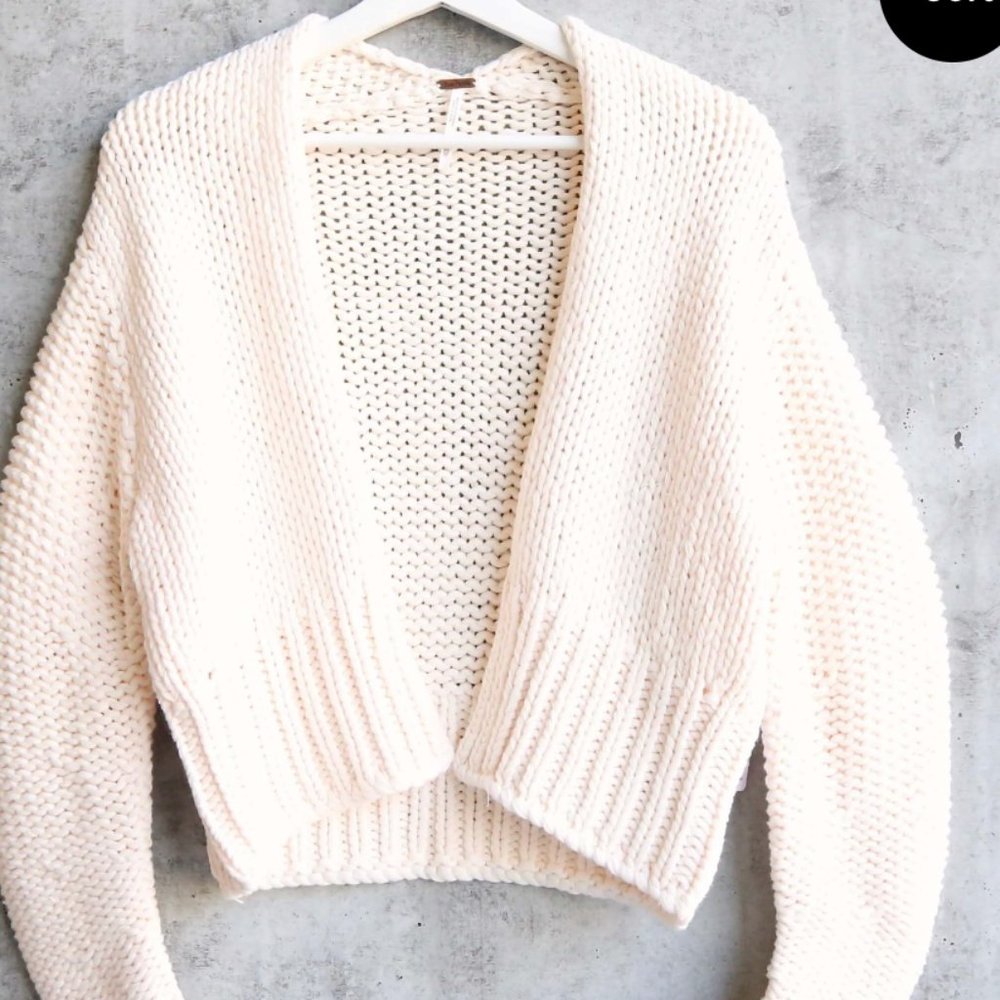 Free People Glow For It Chunky Knit Open Cardigan XS Cream Thick Cotton Sweater
